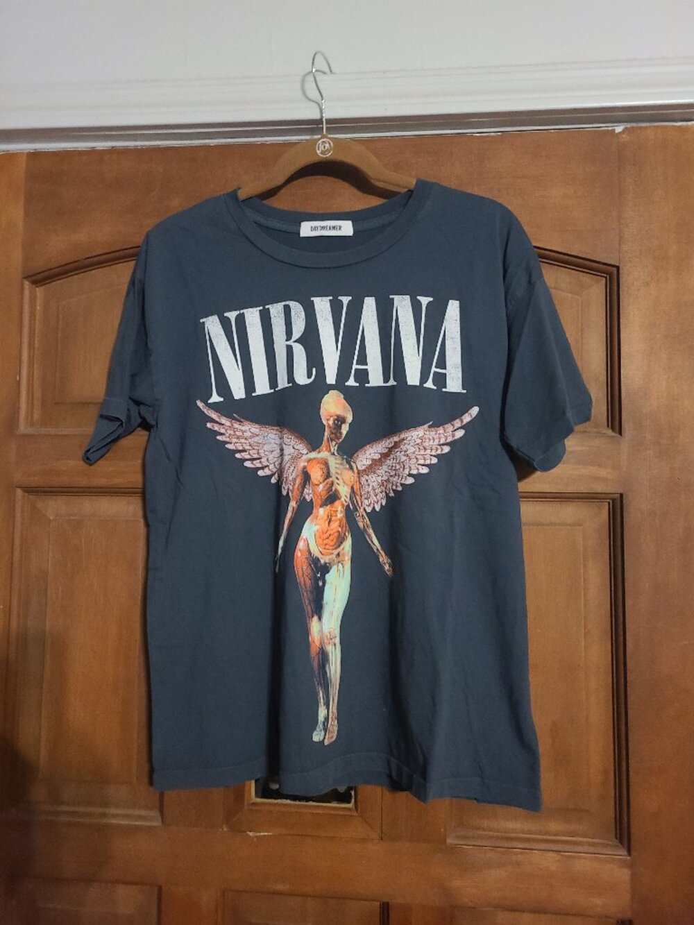 Daydreamer Nirvana Trippy Heart USA Made Graphic Tee Gray Oversized Grunge